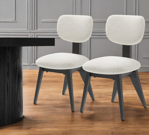 Homeroots Set Of Two Stylish Beige And Black Upholstered Open Back Dining Chairs For Any Room Decor   564810