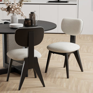 Homeroots Set Of Two Stylish Beige And Black Upholstered Open Back Dining Chairs For Any Room Decor   564810