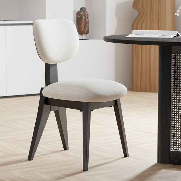 Homeroots Set Of Two Stylish Beige And Black Upholstered Open Back Dining Chairs For Any Room Decor   564810