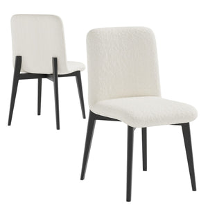 HomeRoots Set of Two Elegant White & Black Upholstered Boucle Dining Chairs for Modern Spaces & Comfort 564812