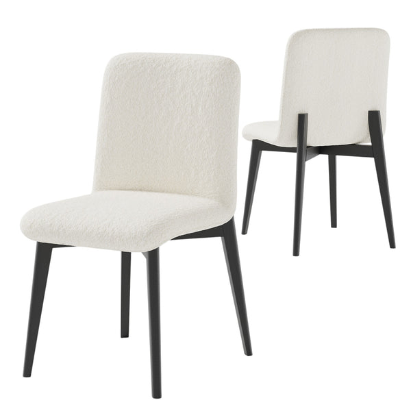 Homeroots Set Of Two Stylish Upholstered Boucle Dining Side Chairs In White And Black For Modern Homes   564812