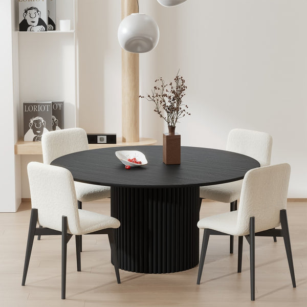 Homeroots Set Of Two Stylish Upholstered Boucle Dining Side Chairs In White And Black For Modern Homes   564812