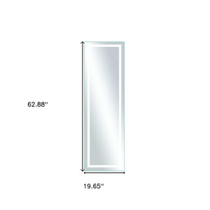 HomeRoots 63" Elegant White Metal Framed Bathroom Vanity Mirror with Integrated Lighting for Modern Spaces 564819