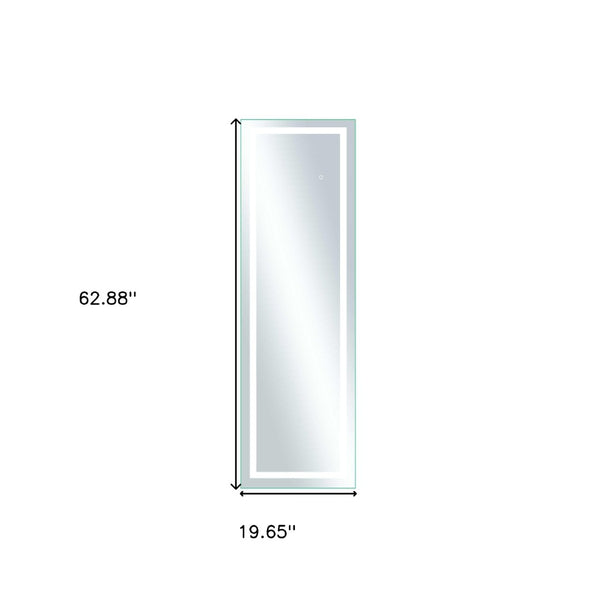 HomeRoots 63" Elegant White Metal Framed Bathroom Vanity Mirror with Integrated Lighting for Modern Spaces 564819