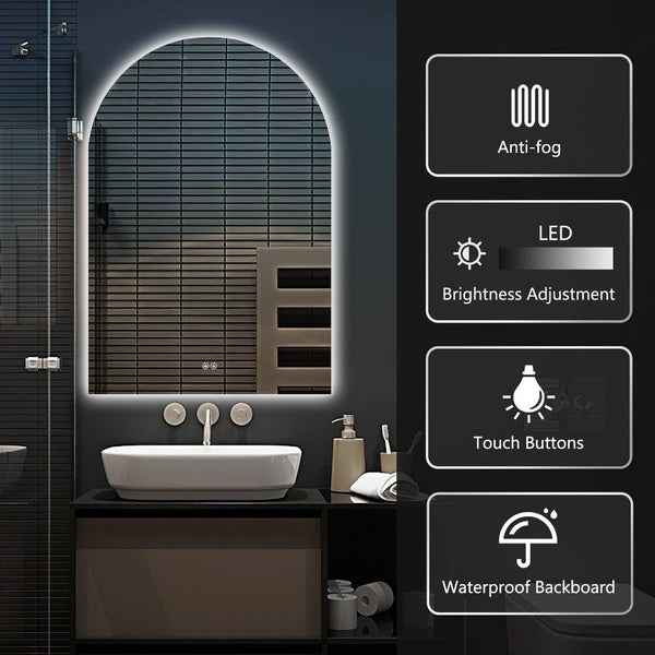Homeroots 38" Clear Arch Led Lighted Bathroom Vanity Mirror - Frameless, Anti-fog, Adjustable Brightness, Modern Flair  Glass 564832