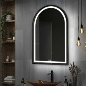 Homeroots 39" Black Metal Arch Led Lighted Bathroom Vanity Mirror - Modern Design, Adjustable Brightness & Anti-fog  Glass 564851