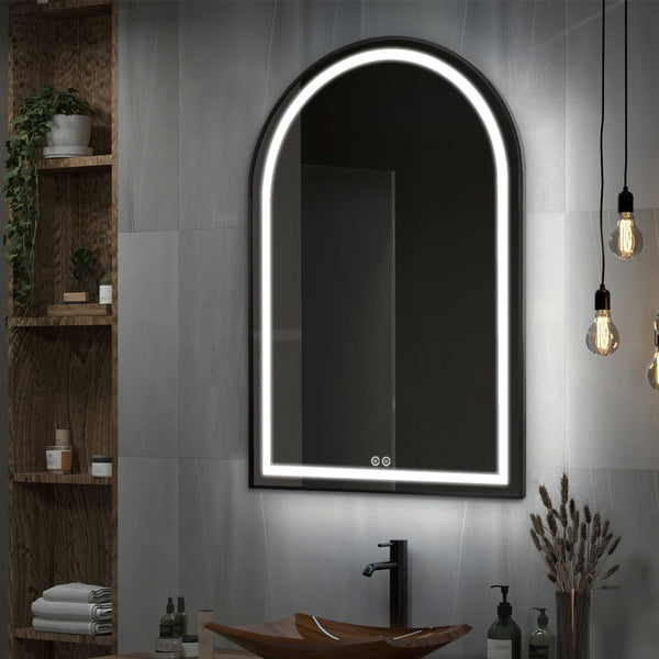 Homeroots 39" Black Metal Arch Led Lighted Bathroom Vanity Mirror - Modern Design, Adjustable Brightness & Anti-fog  Glass 564851