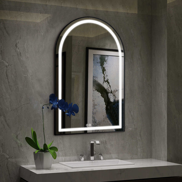 Homeroots 39" Black Metal Arch Led Lighted Bathroom Vanity Mirror - Modern Design, Adjustable Brightness & Anti-fog  Glass 564851