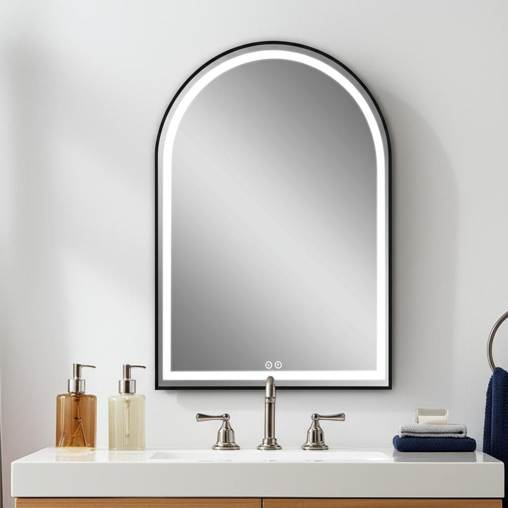 Homeroots 39" Black Metal Arch Led Lighted Bathroom Vanity Mirror - Modern Design, Adjustable Brightness & Anti-fog  Glass 564851