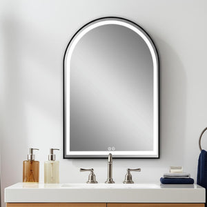 Homeroots 39" Black Metal Arch Led Lighted Bathroom Vanity Mirror - Modern Design, Adjustable Brightness & Anti-fog  Glass 564851