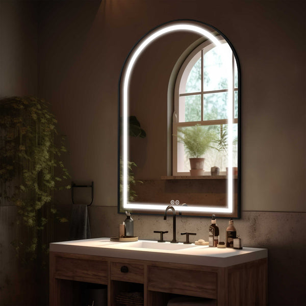 Homeroots 38" Black Metal Arch Lighted Bathroom Vanity Mirror – Elevate Your Space With Modern Style & Design  Glass 564854
