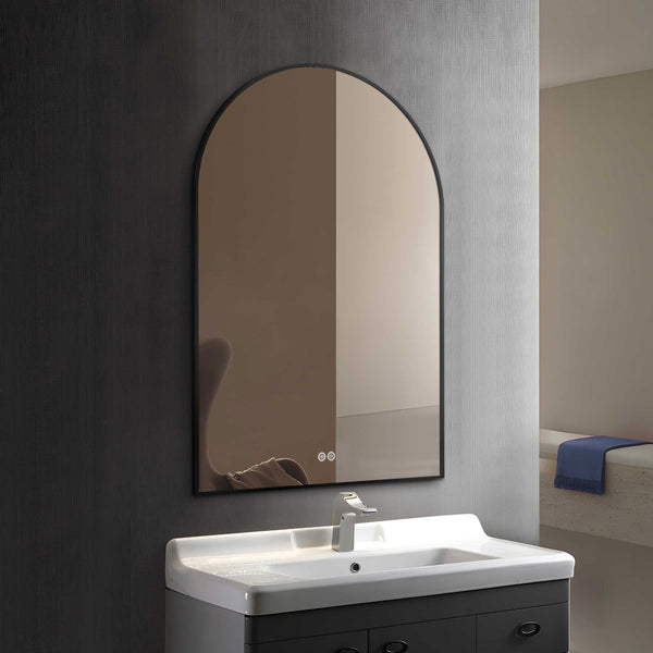 Homeroots 38" Black Metal Arch Lighted Bathroom Vanity Mirror – Elevate Your Space With Modern Style & Design  Glass 564854