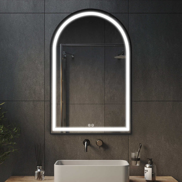 Homeroots 38" Black Metal Arch Lighted Bathroom Vanity Mirror – Elevate Your Space With Modern Style & Design  Glass 564854