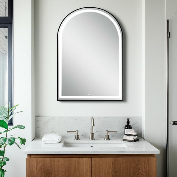 Homeroots 38" Black Metal Arch Lighted Bathroom Vanity Mirror – Elevate Your Space With Modern Style & Design  Glass 564854