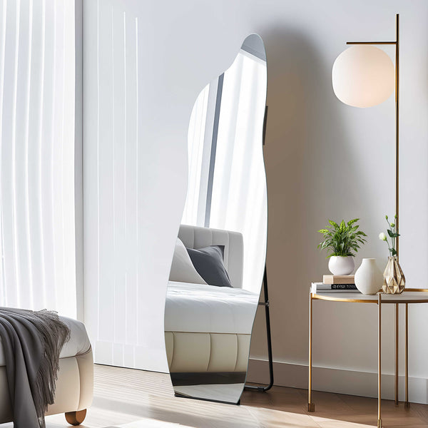 Homeroots 63" Clear Modern Abstract Led Lighted Hanging Mirror - Frameless Full-length Design For Any Room  Glass 564860