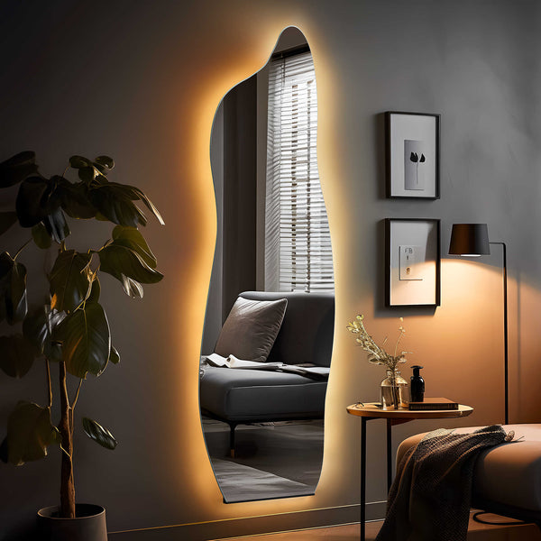 Homeroots 63" Clear Modern Abstract Led Lighted Hanging Mirror - Frameless Full-length Design For Any Room  Glass 564860