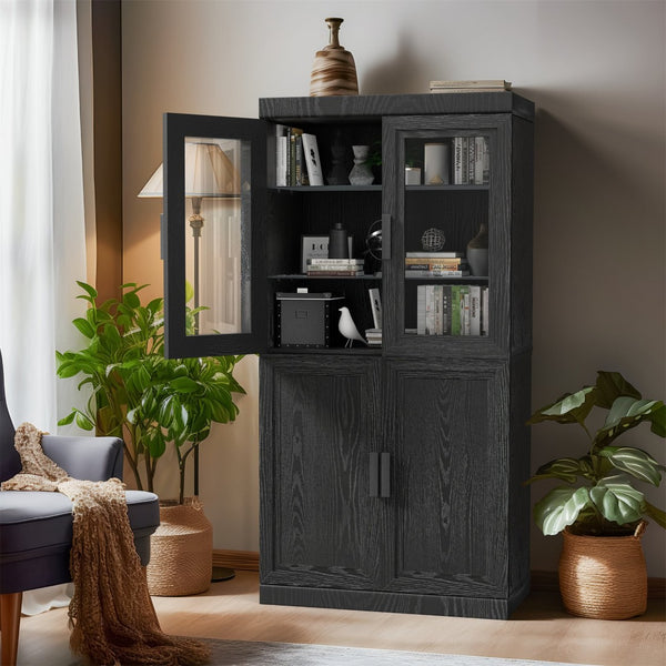 HomeRoots 31" Black Textured Door Accent Cabinet – Stylish Storage with Adjustable Shelves for Any Room Decor 564861