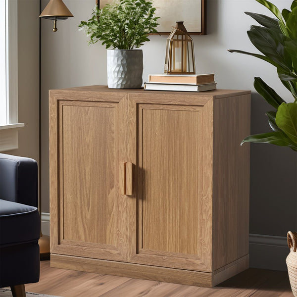 HomeRoots 31" Natural Textured Door Accent Cabinet - Stylish Storage with Three Shelves for Any Space 564862