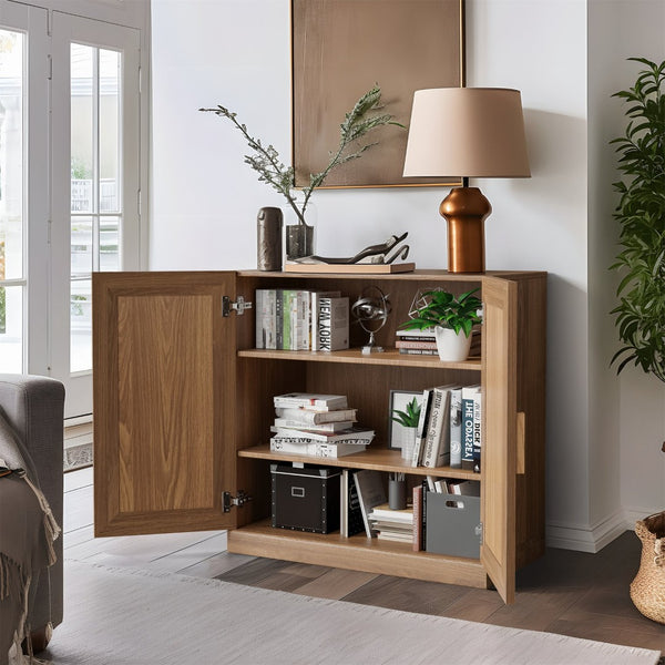 HomeRoots 31" Natural Textured Door Accent Cabinet - Stylish Storage with Three Shelves for Any Space 564862