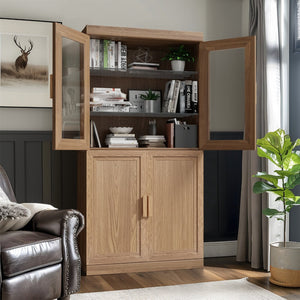 HomeRoots 31" Natural Textured Door Accent Cabinet - Stylish Storage with Three Shelves for Any Space 564862