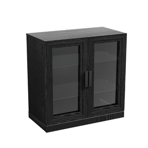 HomeRoots 31" Modern Black Glass Door Accent Cabinet with 3 Adjustable Shelves for Stylish Storage Solutions 564863