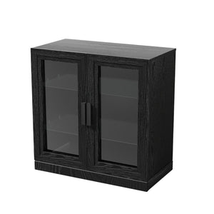 HomeRoots 31" Modern Black Glass Door Accent Cabinet with 3 Adjustable Shelves for Stylish Storage Solutions 564863