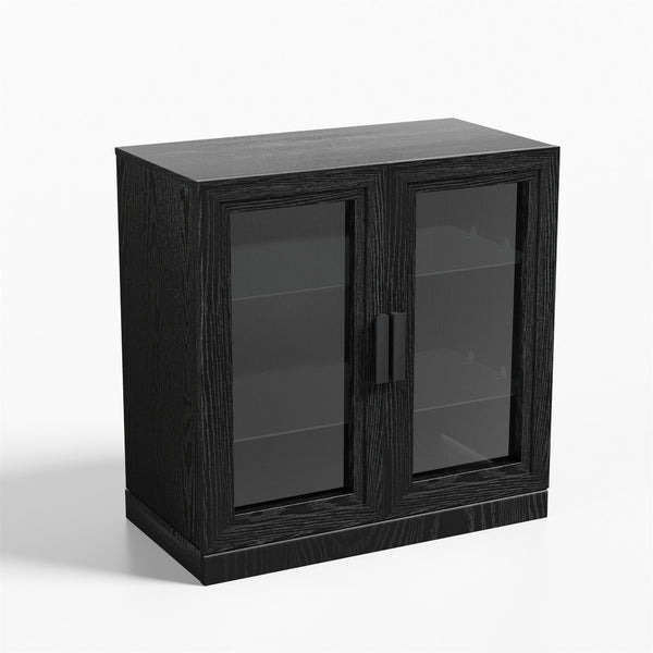 HomeRoots 31" Modern Black Glass Door Accent Cabinet with 3 Adjustable Shelves for Stylish Storage Solutions 564863