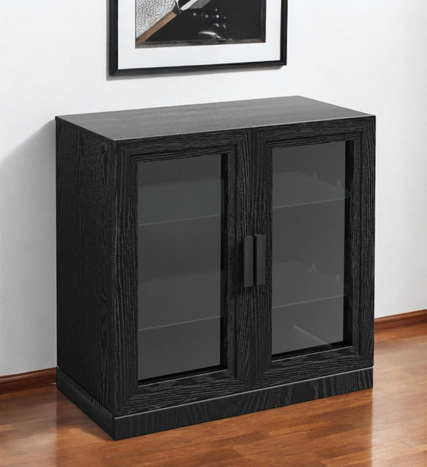 HomeRoots 31" Modern Black Glass Door Accent Cabinet with 3 Adjustable Shelves for Stylish Storage Solutions 564863