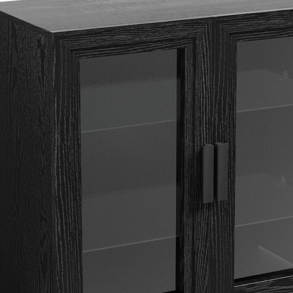 HomeRoots 31" Modern Black Glass Door Accent Cabinet with 3 Adjustable Shelves for Stylish Storage Solutions 564863