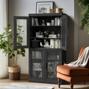 HomeRoots 31" Modern Black Glass Door Accent Cabinet with 3 Adjustable Shelves for Stylish Storage Solutions 564863