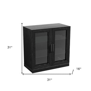 HomeRoots 31" Modern Black Glass Door Accent Cabinet with 3 Adjustable Shelves for Stylish Storage Solutions 564863