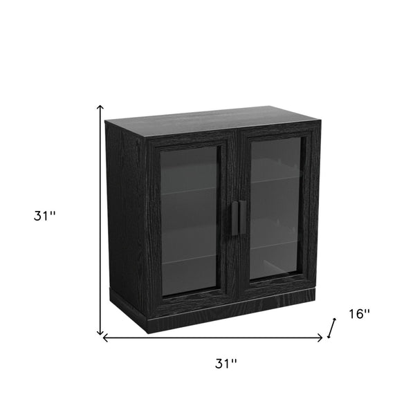HomeRoots 31" Modern Black Glass Door Accent Cabinet with 3 Adjustable Shelves for Stylish Storage Solutions 564863