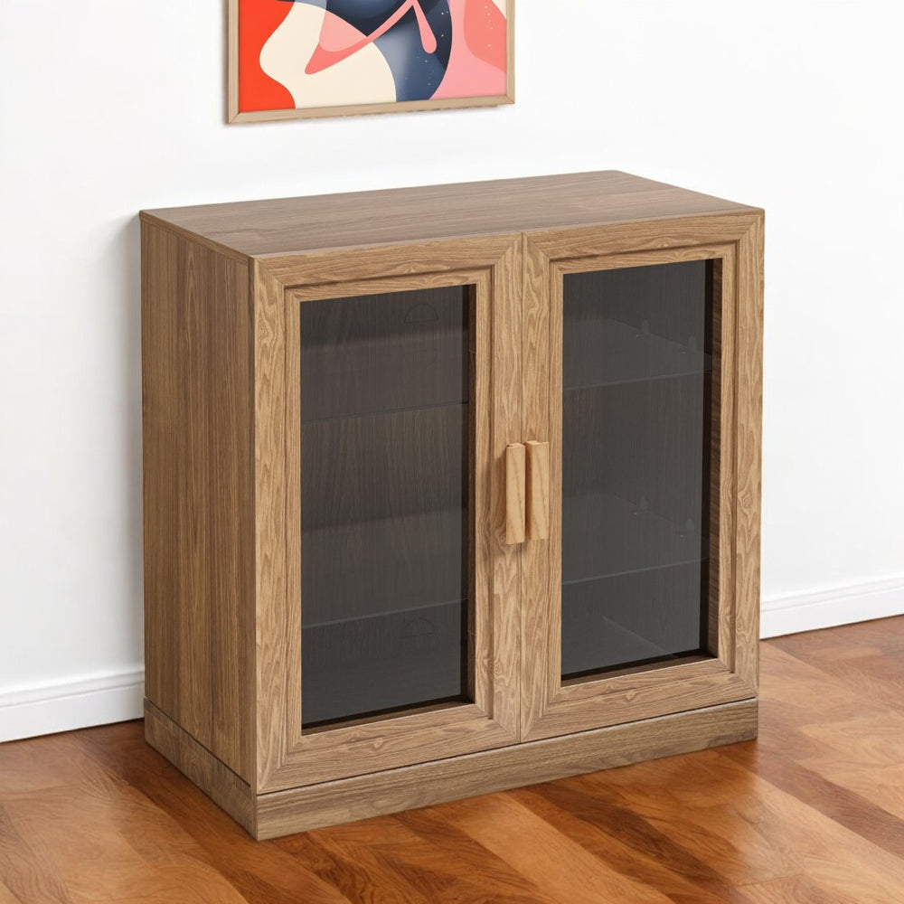 HomeRoots 31" Modern Clear Glass Door Accent Cabinet with 3 Adjustable Shelves for Stylish Storage Solutions 564864