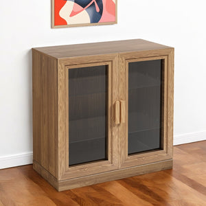 HomeRoots 31" Modern Clear Glass Door Accent Cabinet with 3 Adjustable Shelves for Stylish Storage Solutions 564864