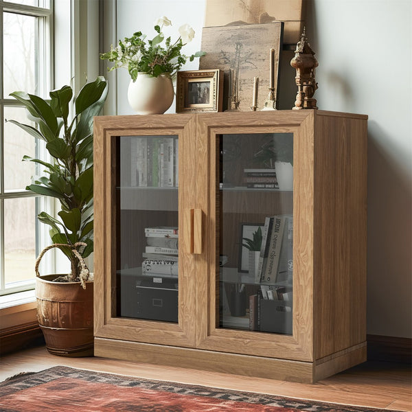 HomeRoots 31" Modern Clear Glass Door Accent Cabinet with 3 Adjustable Shelves for Stylish Storage Solutions 564864
