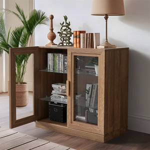 HomeRoots 31" Modern Clear Glass Door Accent Cabinet with 3 Adjustable Shelves for Stylish Storage Solutions 564864