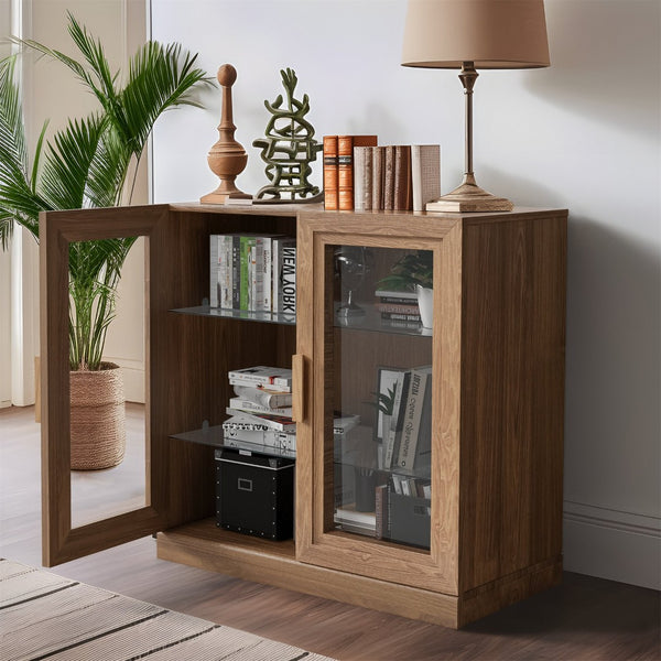 HomeRoots 31" Modern Clear Glass Door Accent Cabinet with 3 Adjustable Shelves for Stylish Storage Solutions 564864