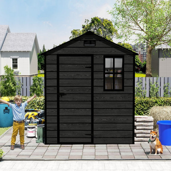 English Elm Campcraft Resin Storage Shed 6x6 Ft Polypropylene Waterproof Outdoor Wood Grain W1598S00029