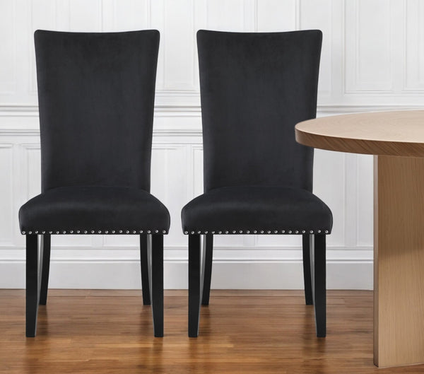 Homeroots Set Of Two Luxurious Black Velvet Dining Side Chairs With Nailhead Trim For Elegant Seating   564877