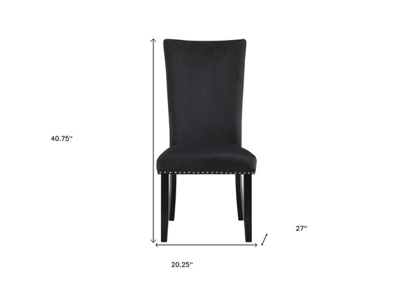 Homeroots Set Of Two Luxurious Black Velvet Dining Side Chairs With Nailhead Trim For Elegant Seating   564877