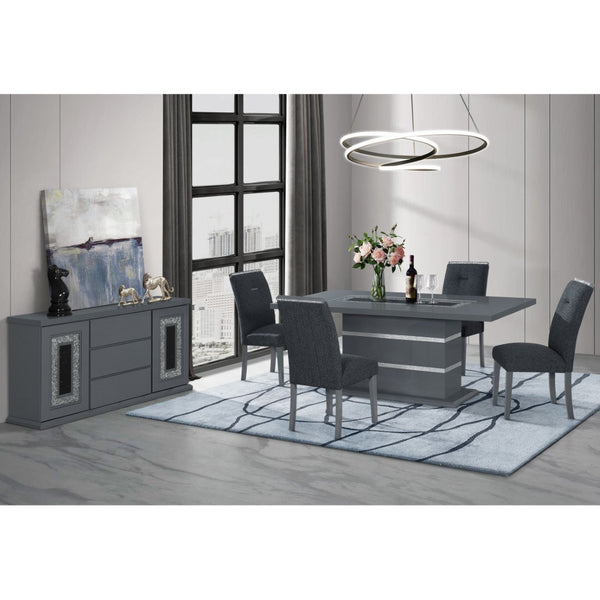 HomeRoots Dark Gray Upholstered Side Chair with Faux Crystal Accent - Stylish, Comfortable, Versatile Seating 564887