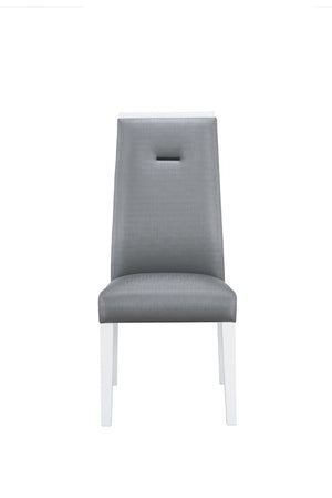 Homeroots Set Of Two Stylish Gray And White Upholstered Faux Leather Dining Chairs For Versatile Seating   564888