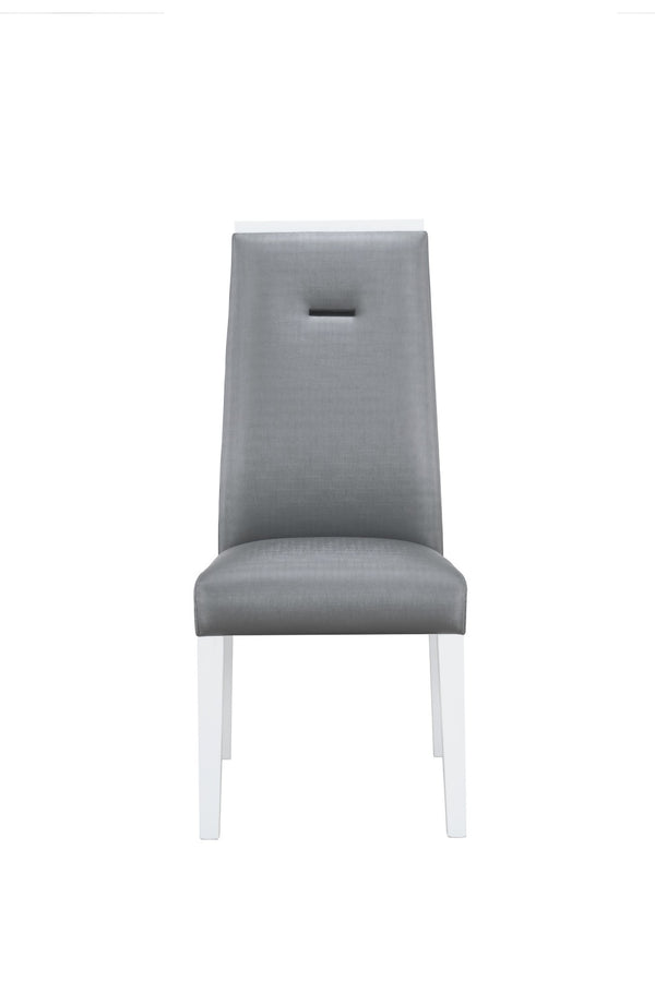 Homeroots Set Of Two Stylish Gray And White Upholstered Faux Leather Dining Chairs For Versatile Seating   564888