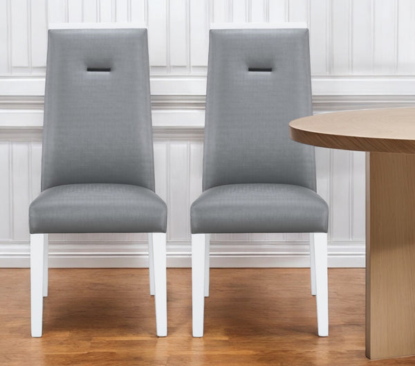 Homeroots Set Of Two Stylish Gray And White Upholstered Faux Leather Dining Chairs For Versatile Seating   564888