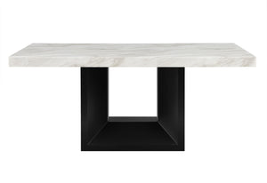 HomeRoots 70" Modern Two-Tone White Faux Marble Dining Table with Black Pedestal Base for Stylish Spaces 564890