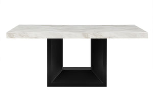 HomeRoots 70" Modern Two-Tone White Faux Marble Dining Table with Black Pedestal Base for Stylish Spaces 564890