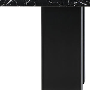 HomeRoots 70" Black Faux Marble Dining Table with Wood Double Pedestal Base - Sleek, Modern & Durable Design 564892