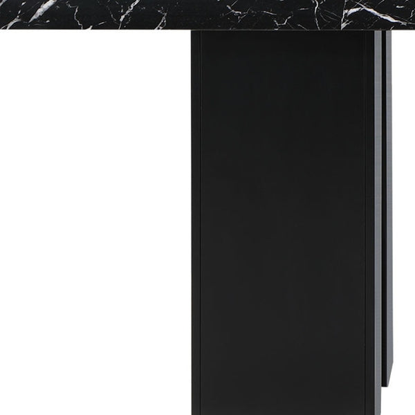 HomeRoots 70" Black Faux Marble Dining Table with Wood Double Pedestal Base - Sleek, Modern & Durable Design 564892