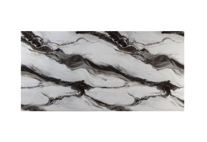 HomeRoots 82" Black and White Faux Marble Dining Table with Double Pedestal Base for Elegant Dining Events 564893