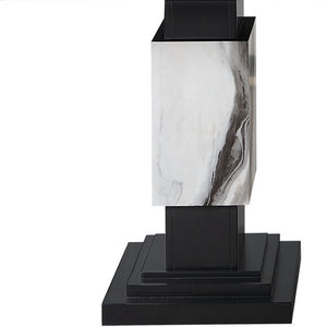 HomeRoots 82" Black and White Faux Marble Dining Table with Double Pedestal Base for Elegant Dining Events 564893